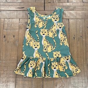 Dear Sophie Leo dress green drop waist leopard print graphic organic 9-12 months